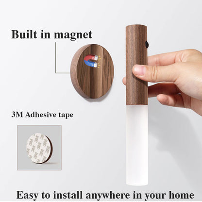 Auto LED USB Magnetic Wood Wireless Night Light with PIR Motion Sensor